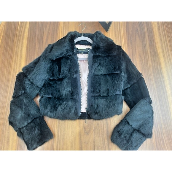 RARE Vintage Y2K Rocawear Rabbit Fur Jacket Coat Authentic Small Rhinestone Zip - Picture 4 of 16